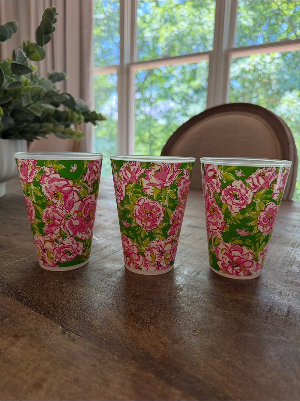 Lilly Pulitzer Floral Pink & Green Plastic Cups - Set of 3 new